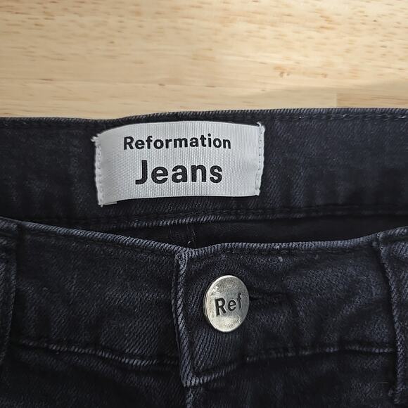 Reformation Womens Size 27‎ Black Emma High Rise Wide Leg Raw Hem Jeans 17800 - Picture 3 of 11